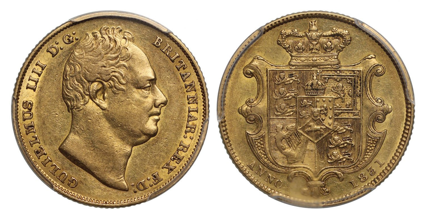 William IV 1831 Sovereign, first bust, first year of currency issue AU53