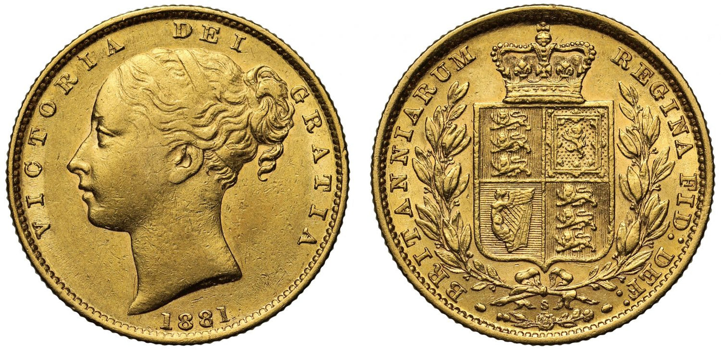 Victoria 1881 S, Sydney Mint, shield back Sovereign, fourth young head
