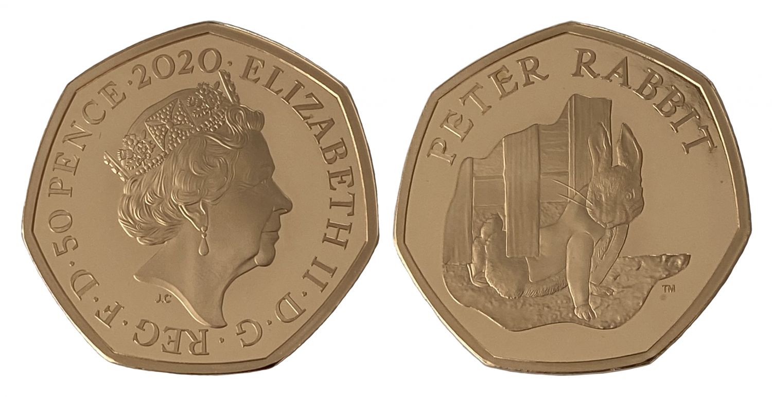 * Elizabeth II 2020 Proof gold 50p Peter Rabbit