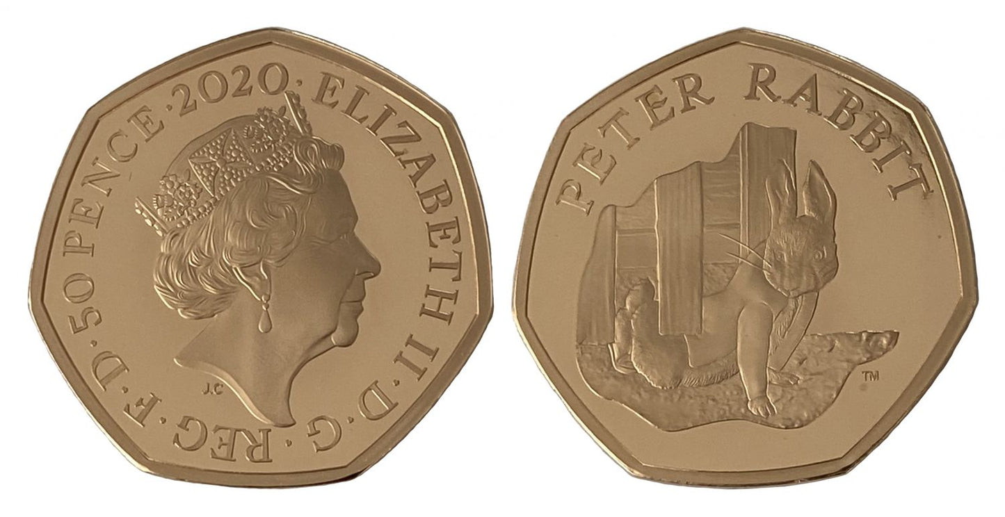 * Elizabeth II 2020 Proof gold 50p Peter Rabbit