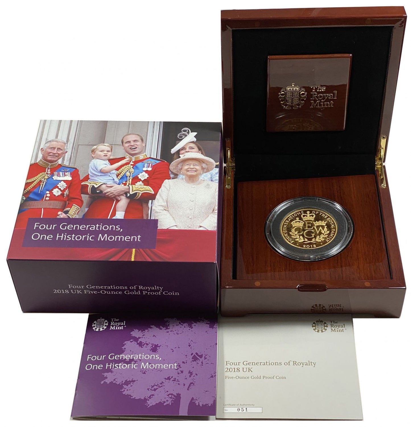Elizabeth II 2018 PF70 UCAM gold proof Five Ounces  – Four Generations of the Royal Family