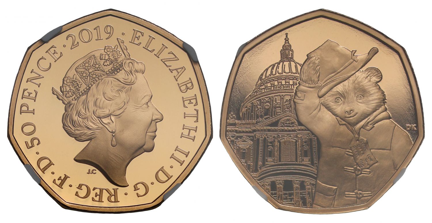 * Elizabeth II 2019 gold proof 50p Paddington at St Pauls
