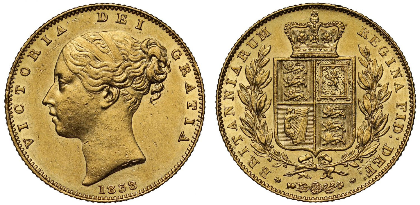 Victoria 1838 Sovereign, first head, first Victorian Sovereign