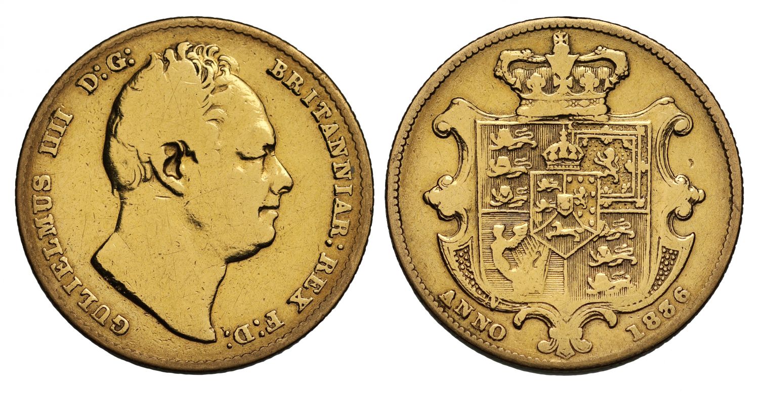 William IV 1836 Sovereign, with letter N struck in the reverse shield, very rare