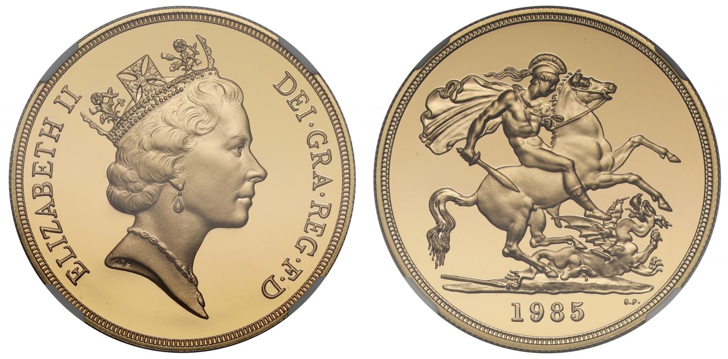Elizabeth II 1985 proof Five-Pounds PF70 ULTRA CAMEO