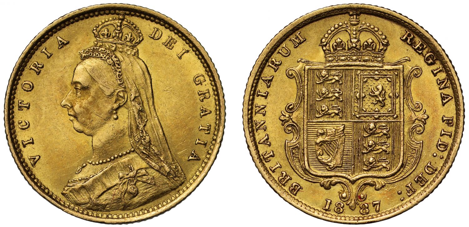 Victoria 1887 Half-Sovereign London no JEB, plain truncation, rare variety