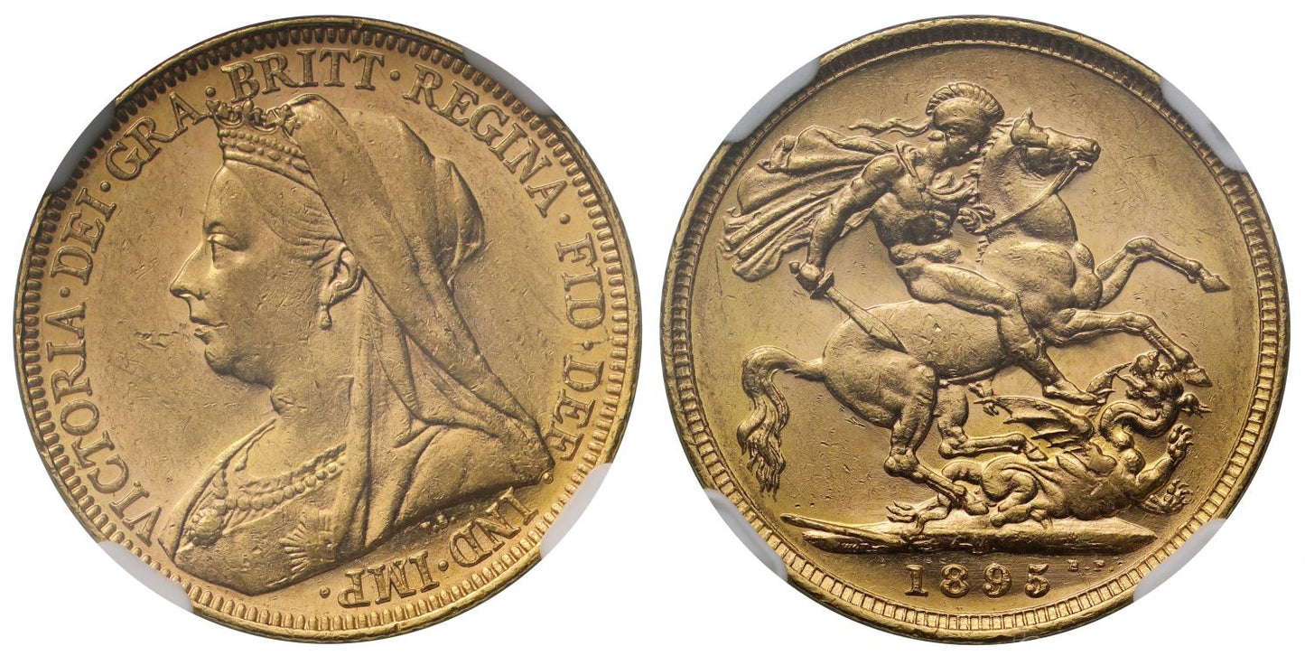Victoria 1895-M Sovereign Melbourne mint, old head, AU55