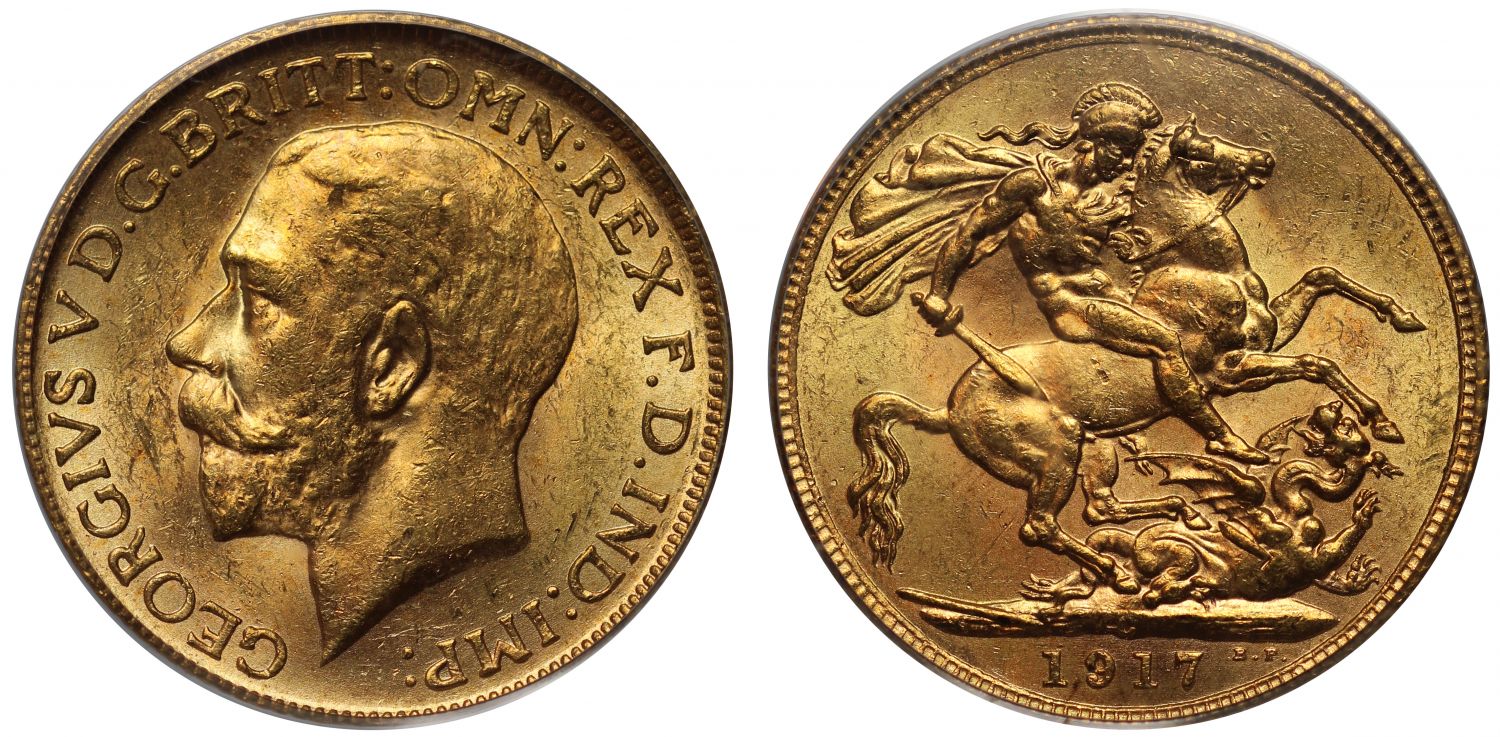 George V 1917-C Sovereign Ottawa mint MS62