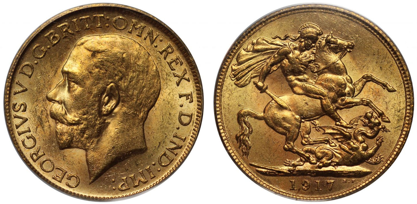 George V 1917-C Sovereign Ottawa mint MS62