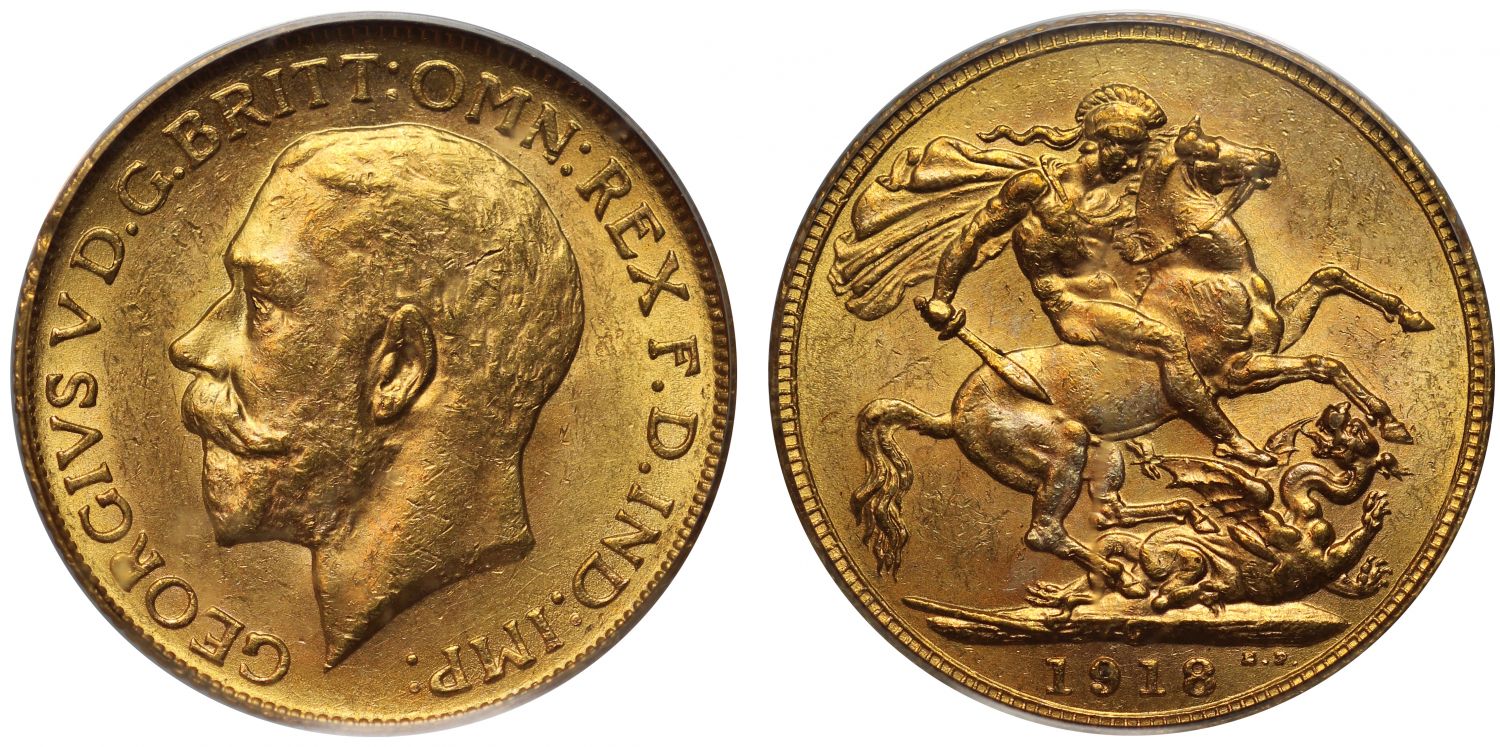 George V 1918-C Sovereign Ottawa mint MS62