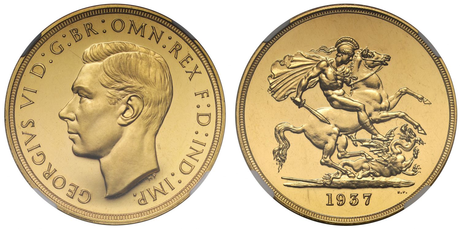 George VI 1937 proof Five-Pounds PF62 CAMEO Coronation issue