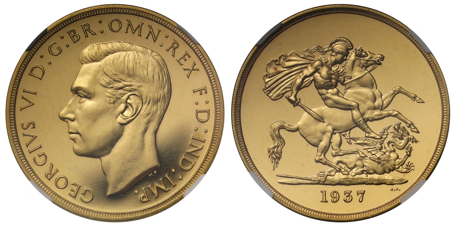 George VI 1937 proof Five-Pounds PF62 CAMEO Coronation issue
