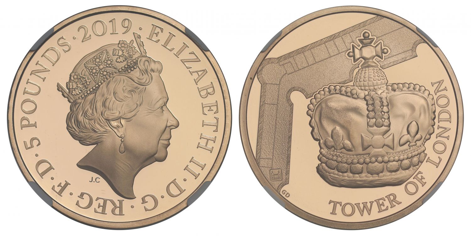 * QEII 2019 PF70 UCAM Five-Pounds Crown Jewels