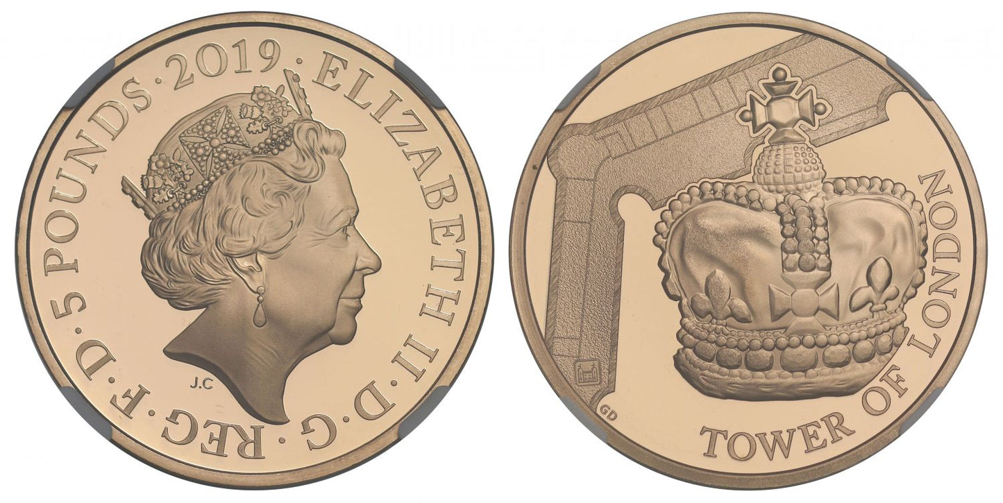 * QEII 2019 PF70 UCAM Five-Pounds Crown Jewels