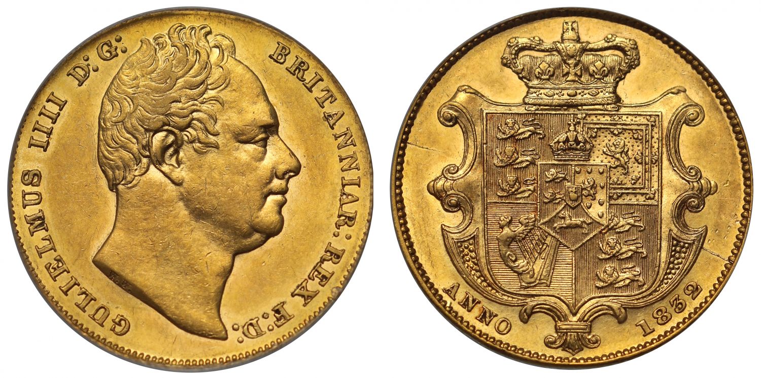 William IV 1832 Sovereign first bust CGS 70
