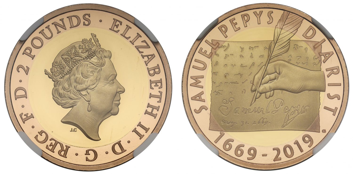 Elizabeth II 2019 PF70 UCAM Two-Pounds Pepys