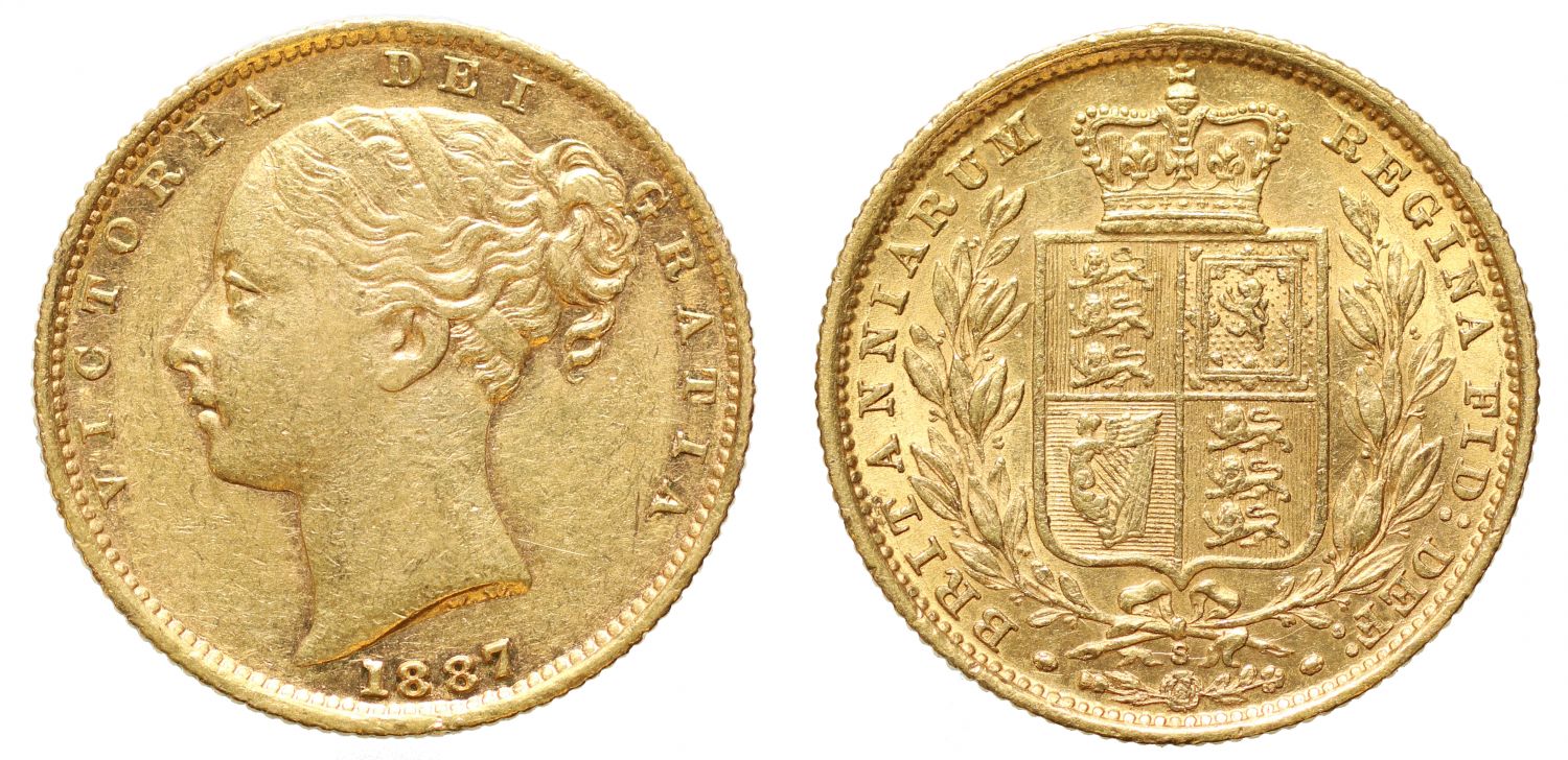 Victoria 1887 S Sovereign, Sydney Mint, young head, shield reverse