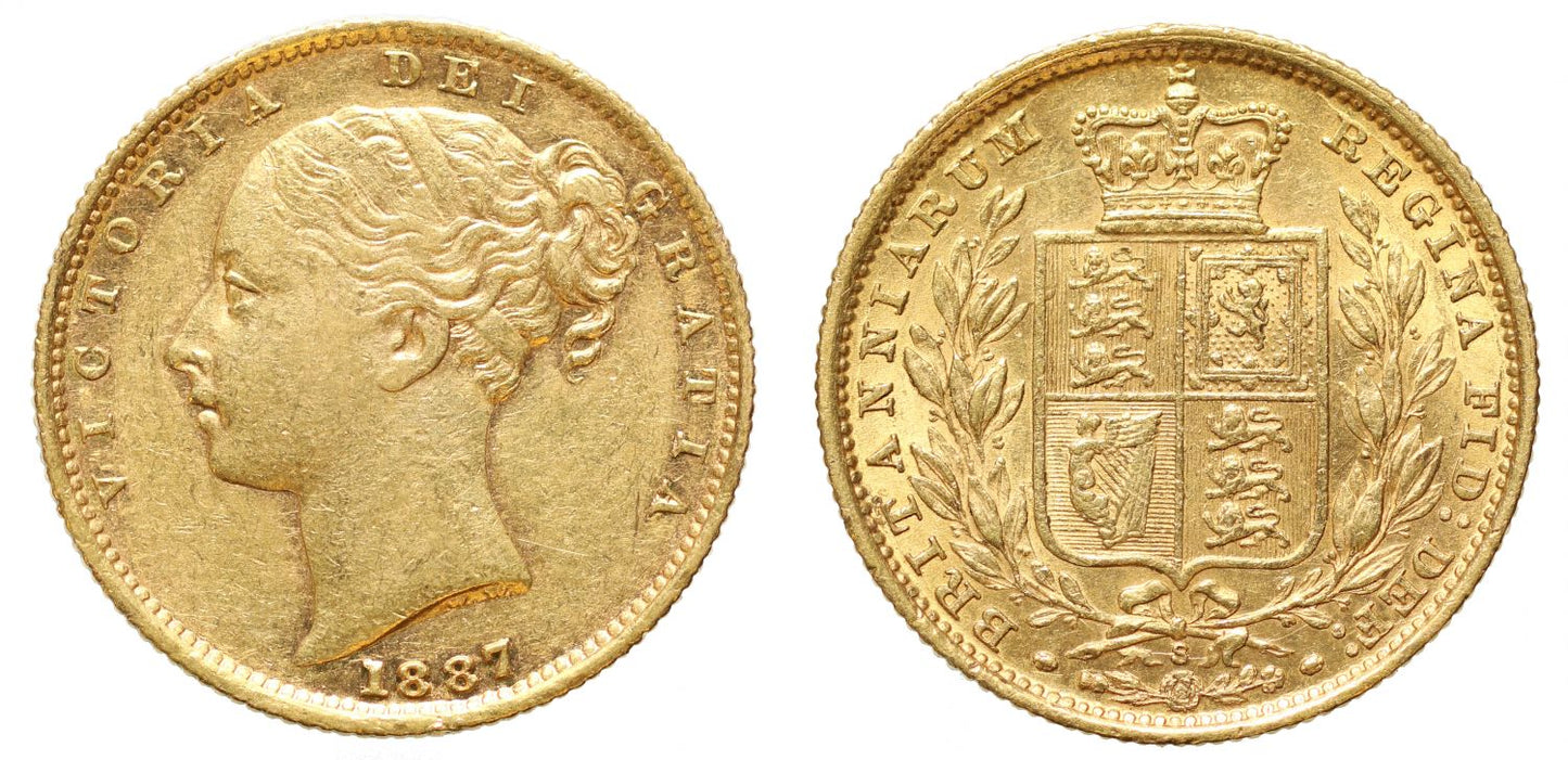 Victoria 1887 S Sovereign, Sydney Mint, young head, shield reverse