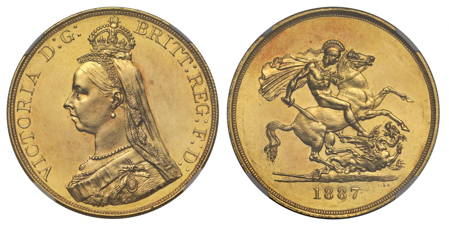 Victoria 1887 Five-Pounds Golden Jubilee issue, MS62 PROOF LIKE