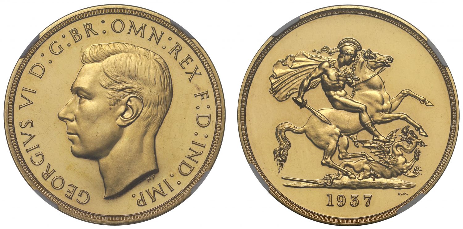 George VI 1937 proof Five-Pounds PF62 CAMEO Coronation issue