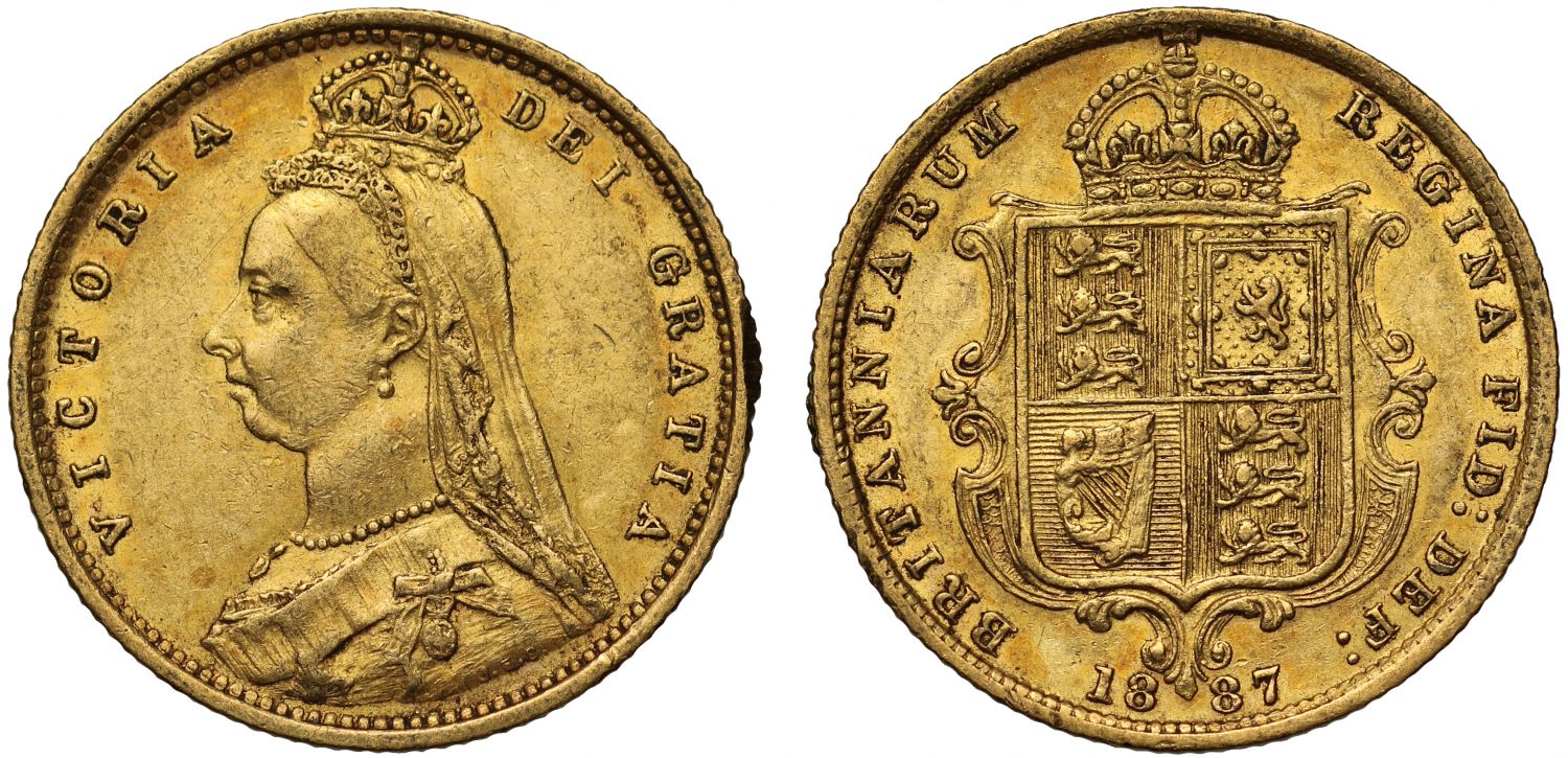 Victoria 1887 Half-Sovereign London Mint, hooked J, DISH L503 R5
