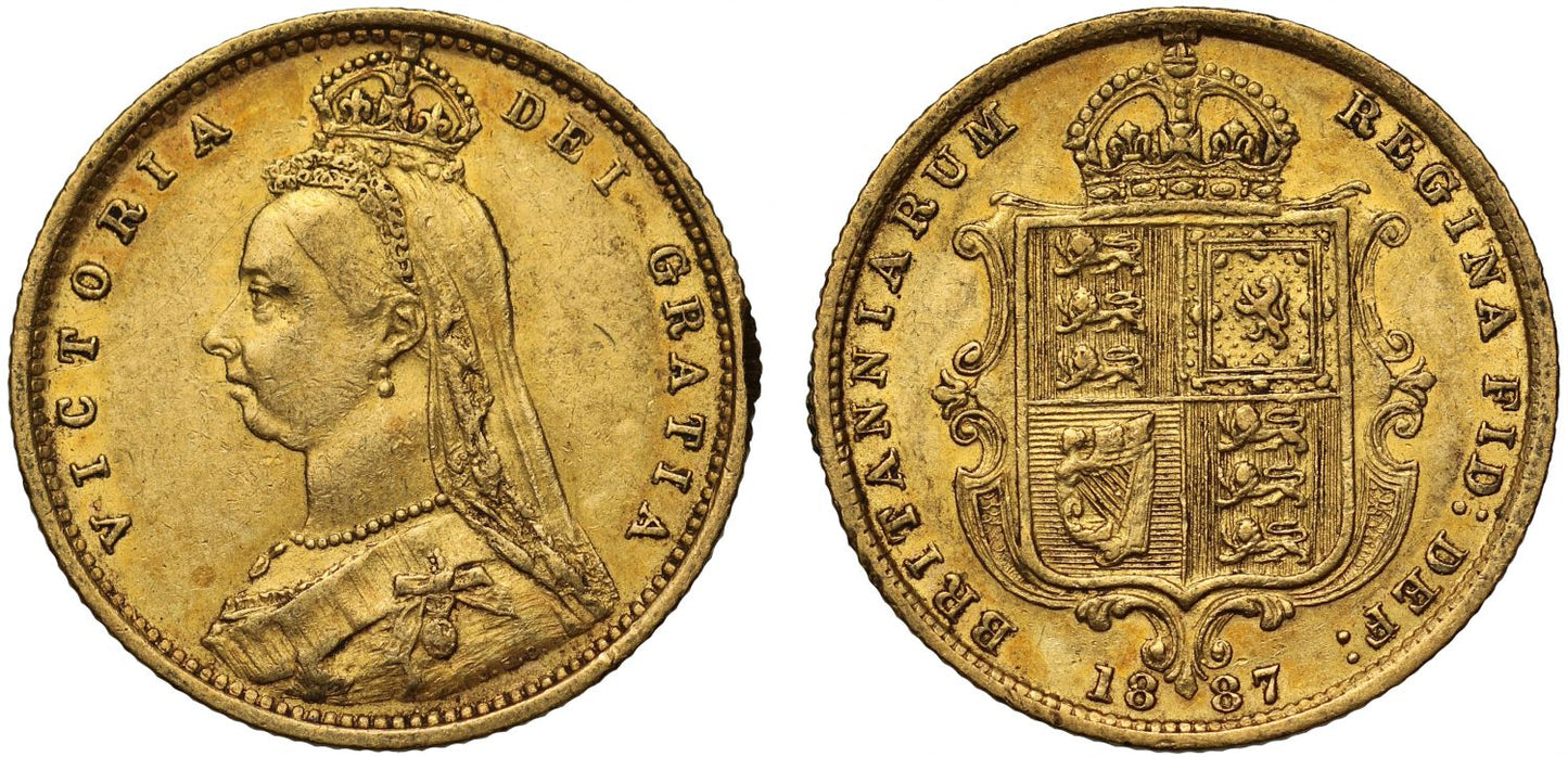 Victoria 1887 Half-Sovereign London Mint, hooked J, DISH L503 R5