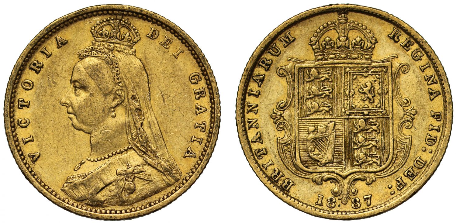 Victoria 1887 Half-Sovereign London Mint, hooked J, DISH L503 R5
