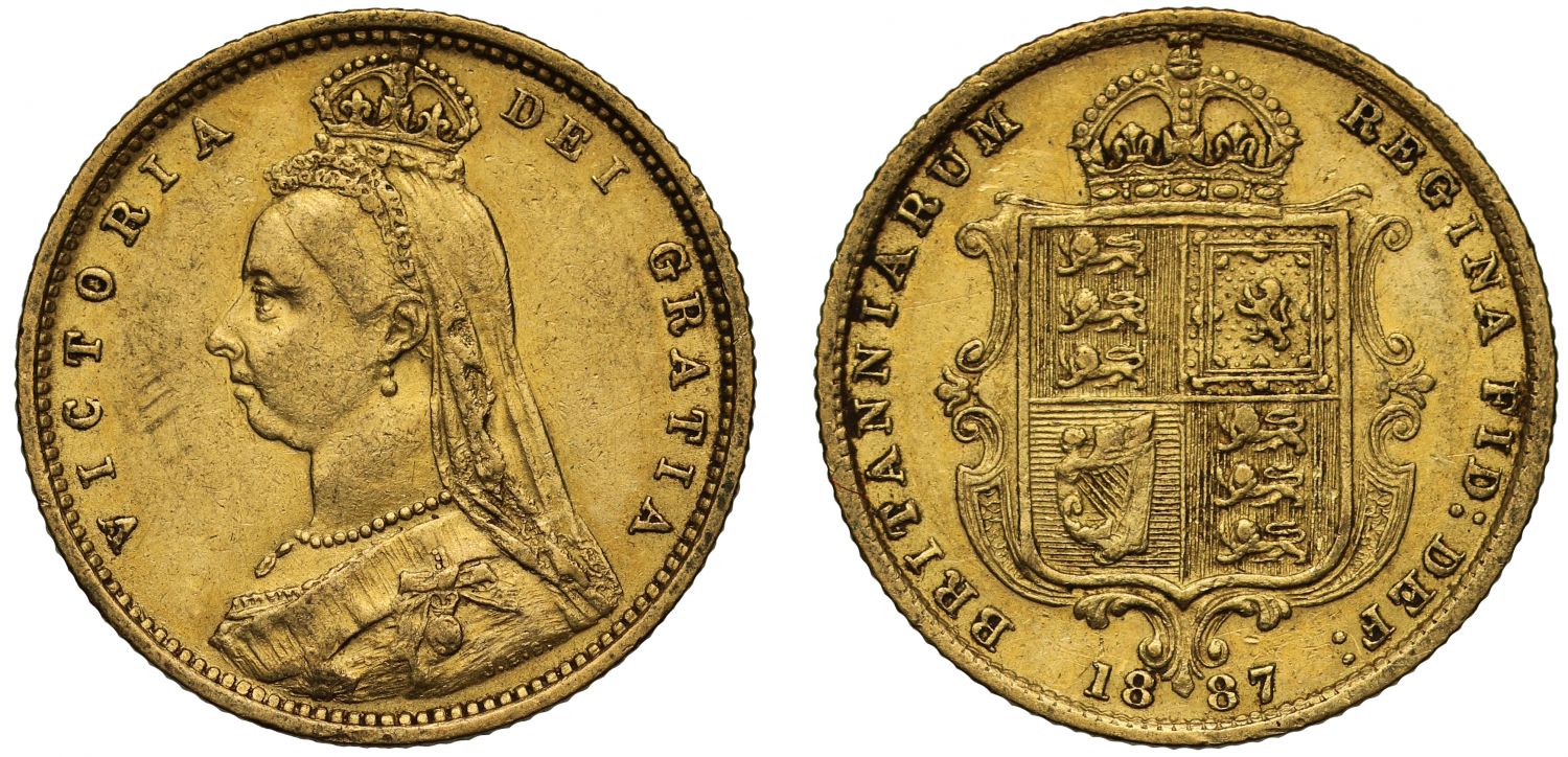 Victoria 1887 Half-Sovereign London Mint, hooked J, DISH L503 R5
