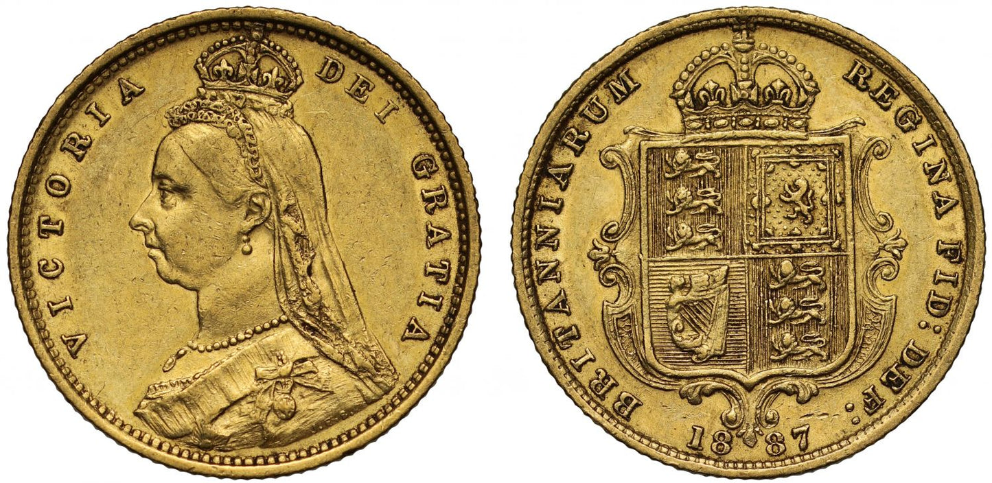 Victoria 1887 Half-Sovereign London Mint, hooked J, DISH L503 R5