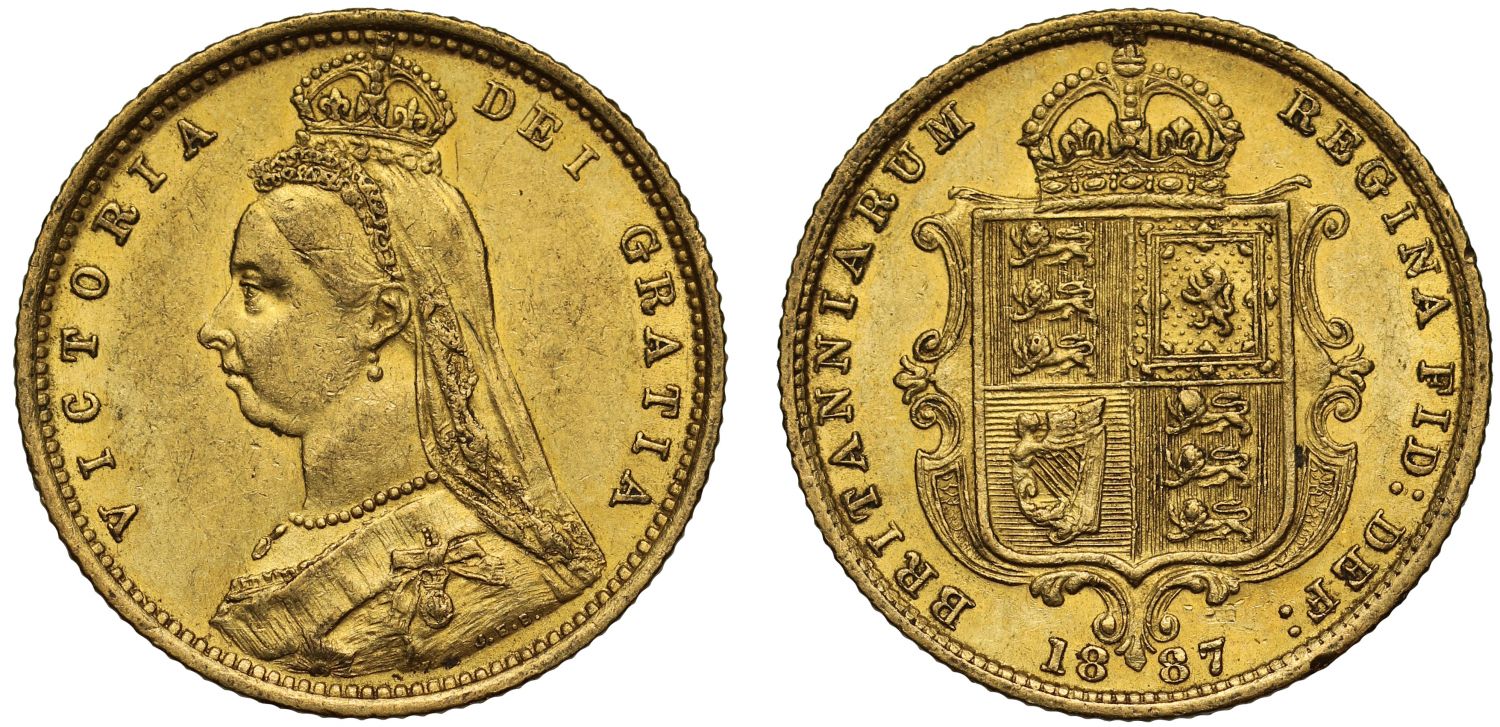 Victoria 1887 Half-Sovereign London Mint, hooked J, DISH L503 R5