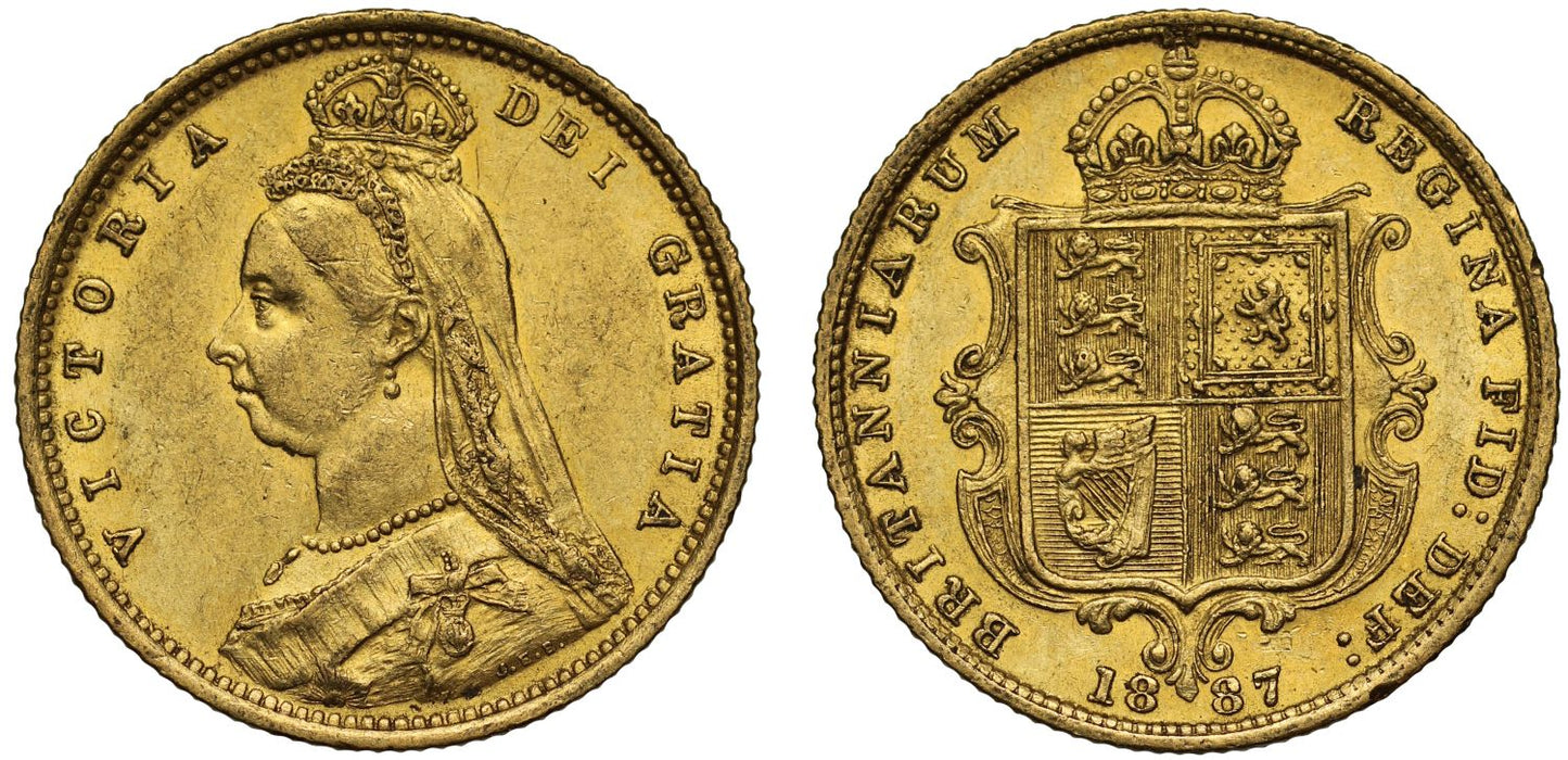 Victoria 1887 Half-Sovereign London Mint, hooked J, DISH L503 R5