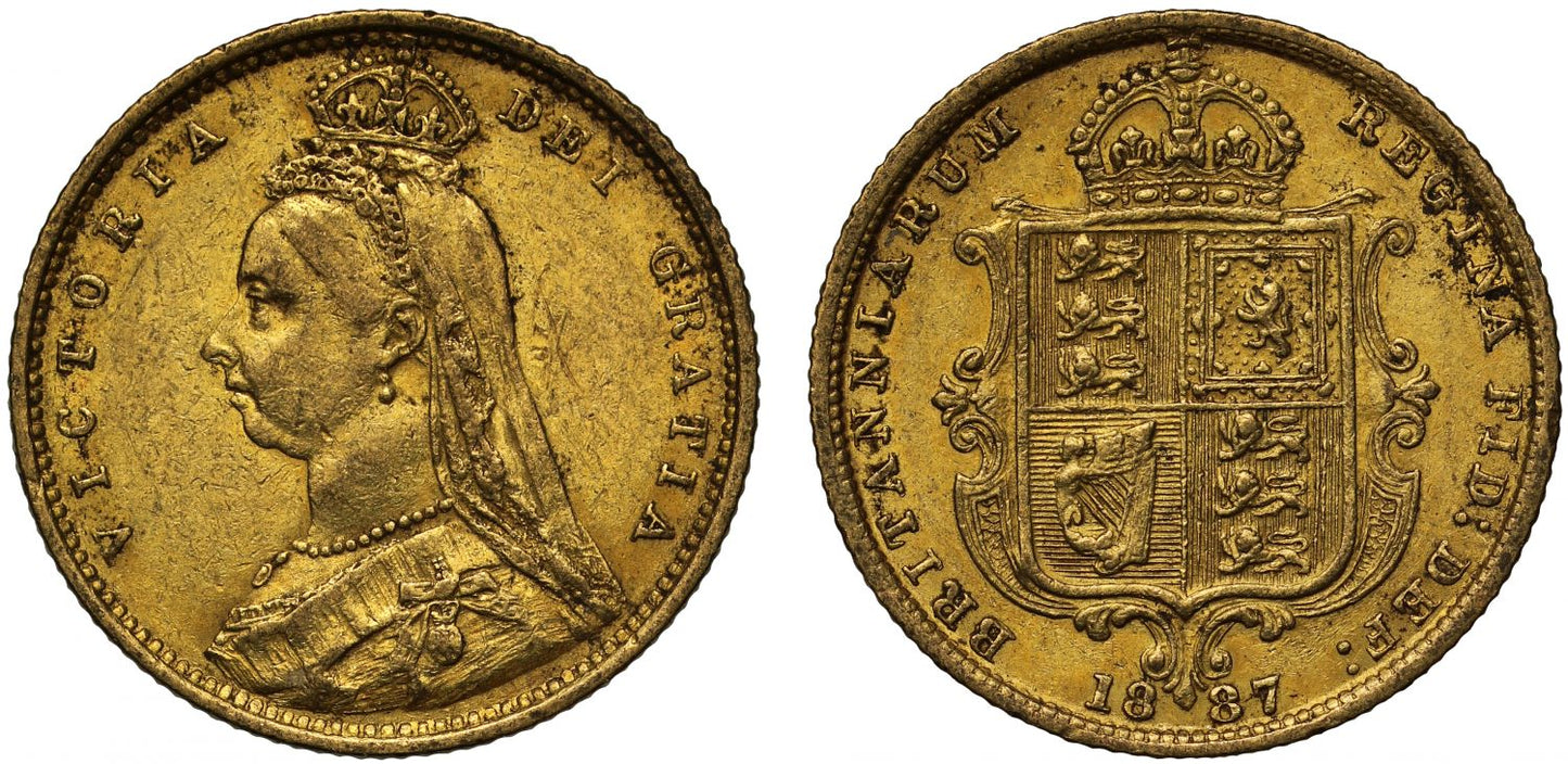 Victoria 1887 Half-Sovereign, Jubilee London, no JEB on plain truncation