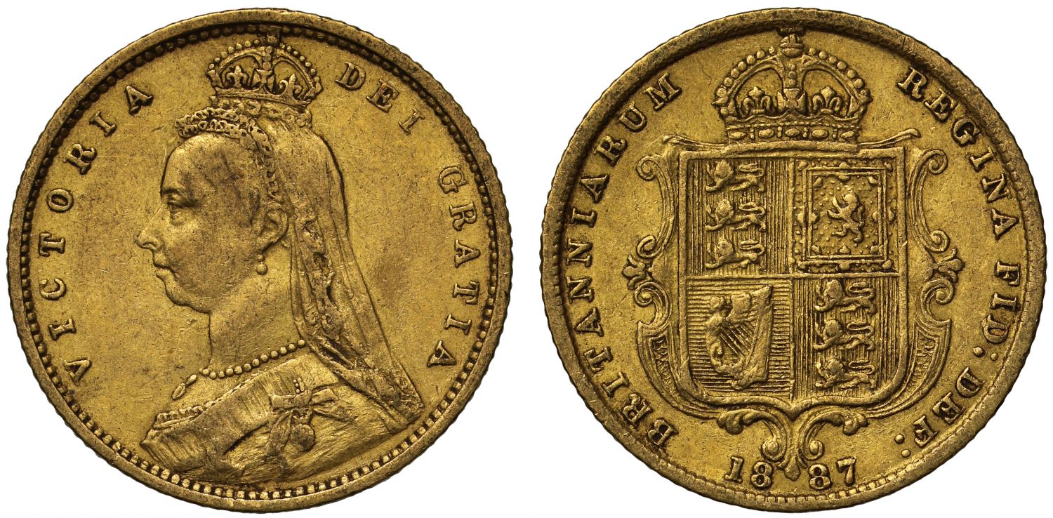 Victoria 1887 Half-Sovereign, Jubilee London, no JEB on plain truncation