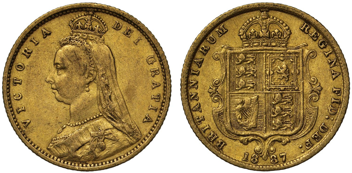 Victoria 1887 Half-Sovereign, Jubilee London, no JEB on plain truncation
