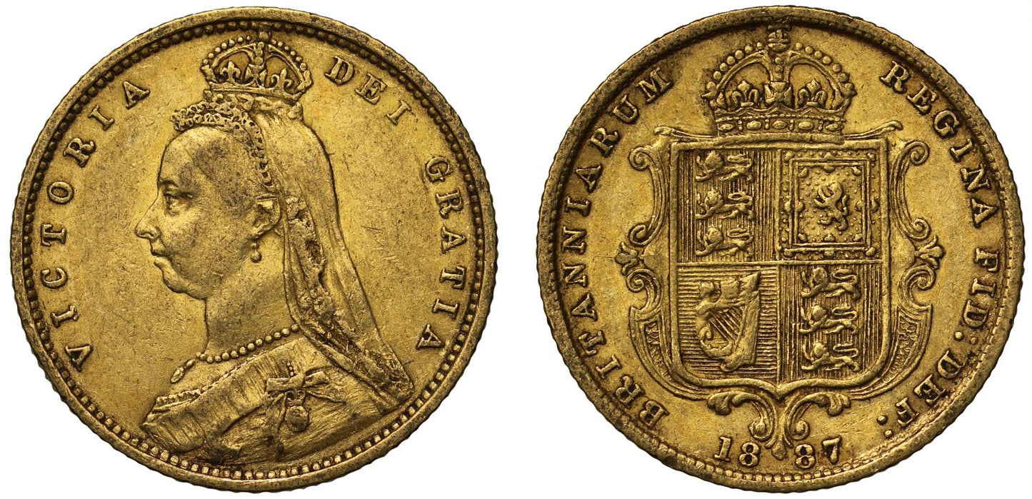 Victoria 1887 Half-Sovereign, Jubilee London, no JEB on plain truncation