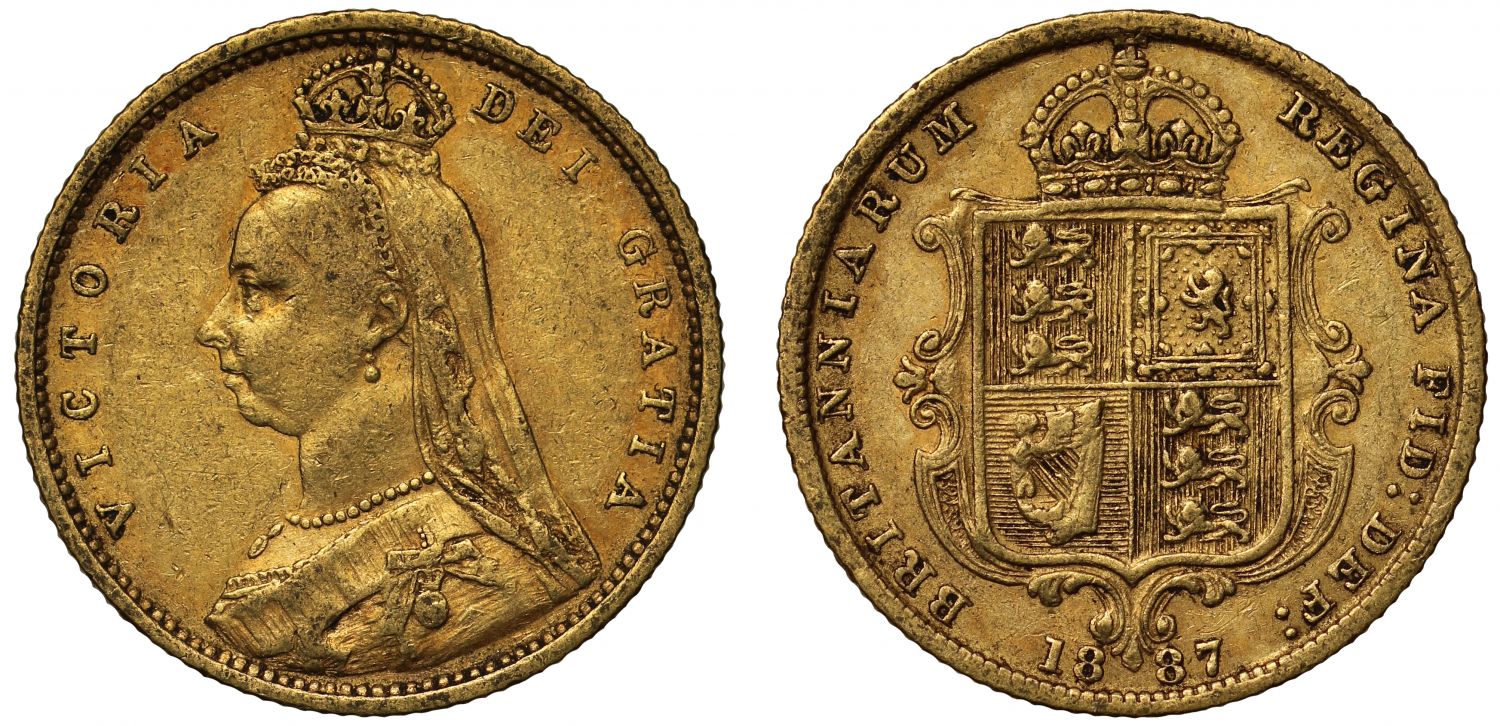 Victoria 1887 Half-Sovereign, Jubilee London, no JEB on plain truncation