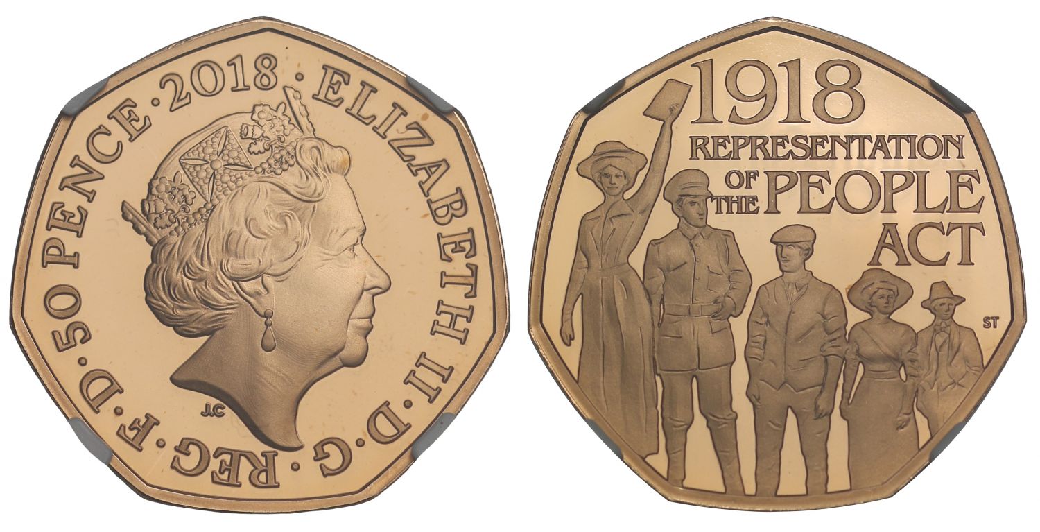 Elizabeth II 2018 PF69 UCAM gold 50p – Representation of the People Act