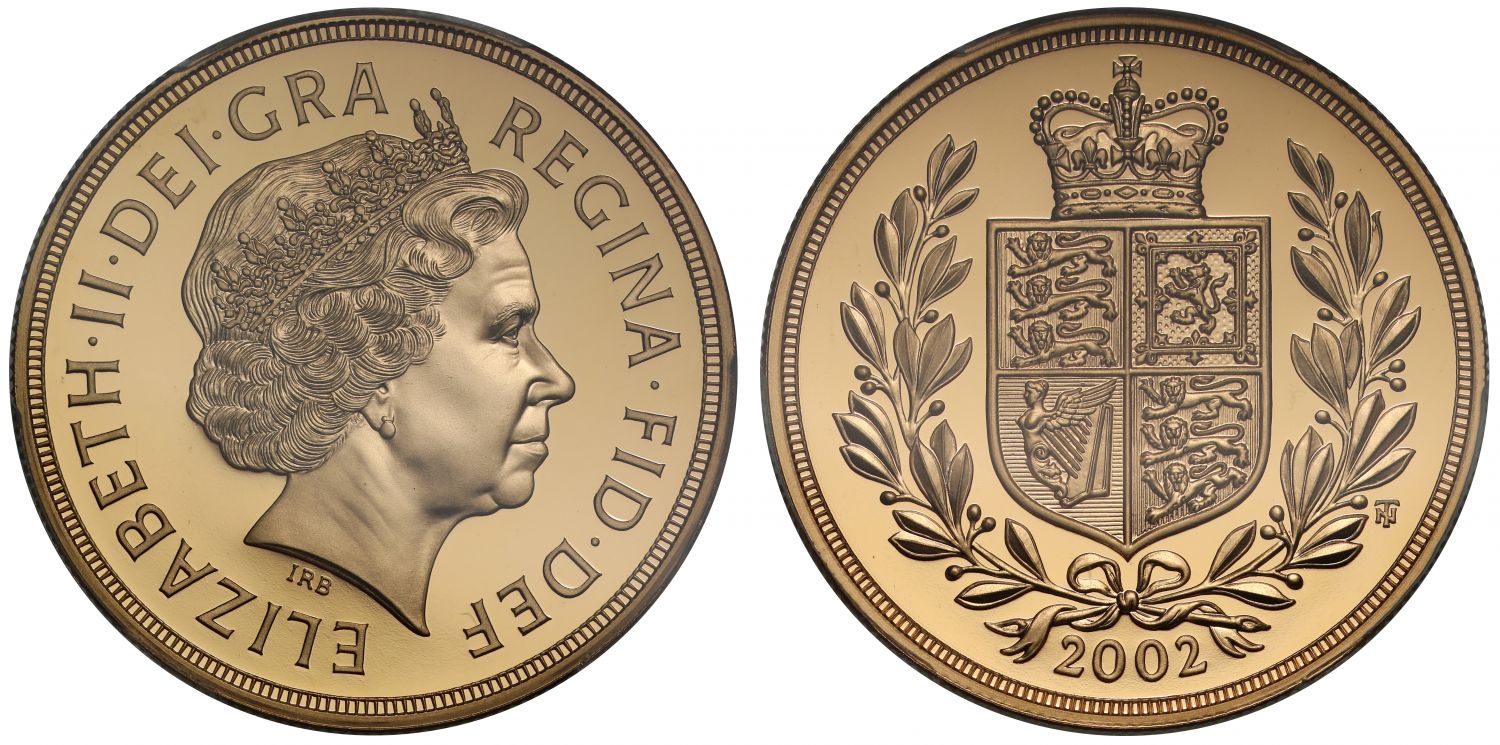 Elizabeth II 2002 proof Five-Pounds PF70 ULTRA CAMEO