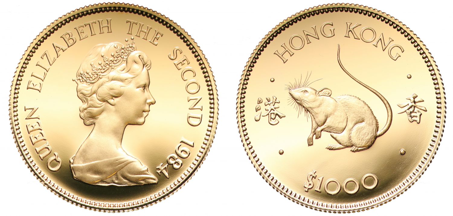 Hong Kong 1984 gold proof $1000 - Lunar Year of the Rat