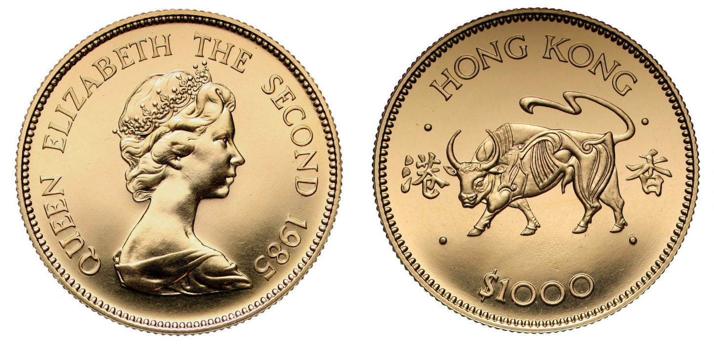 Hong Kong 1985 gold $1000 - Lunar Year of the Ox
