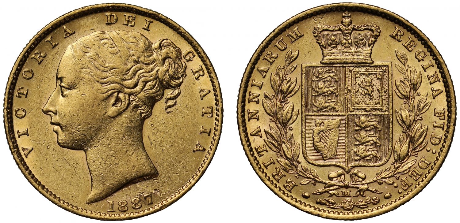 Victoria 1887 Melbourne shield reverse Sovereign, young head
