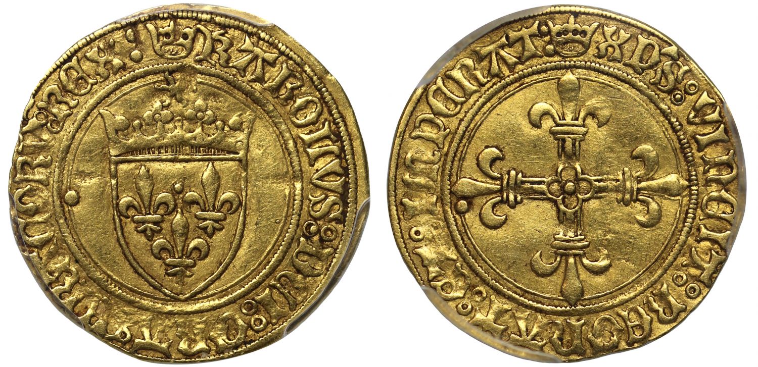 France, Charles VIII Half-Ecu d'or au Soleil AU53