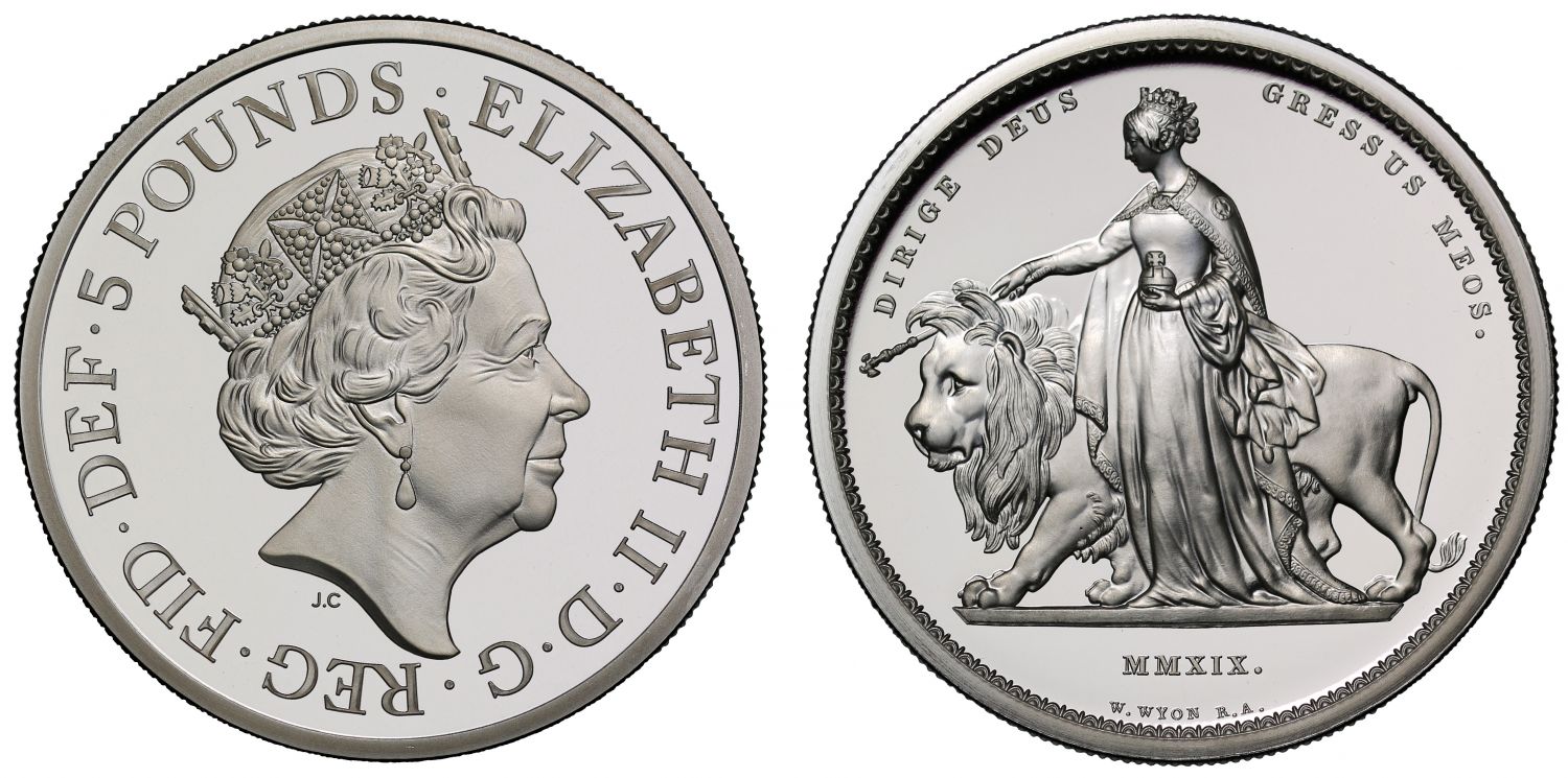 Elizabeth II 2019 Una and the Lion silver proof Five Pounds PF70 ULTRA CAMEO