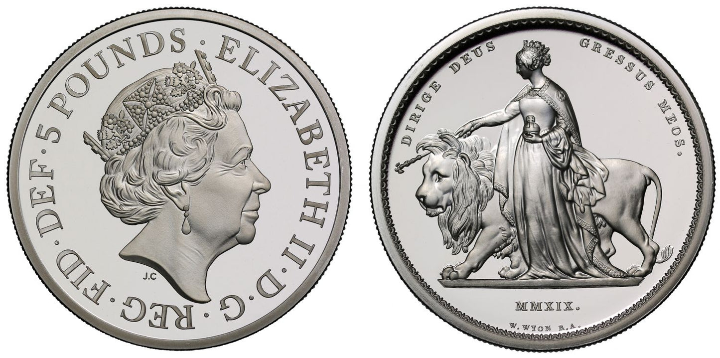 Elizabeth II 2019 Una and the Lion silver proof Five Pounds
