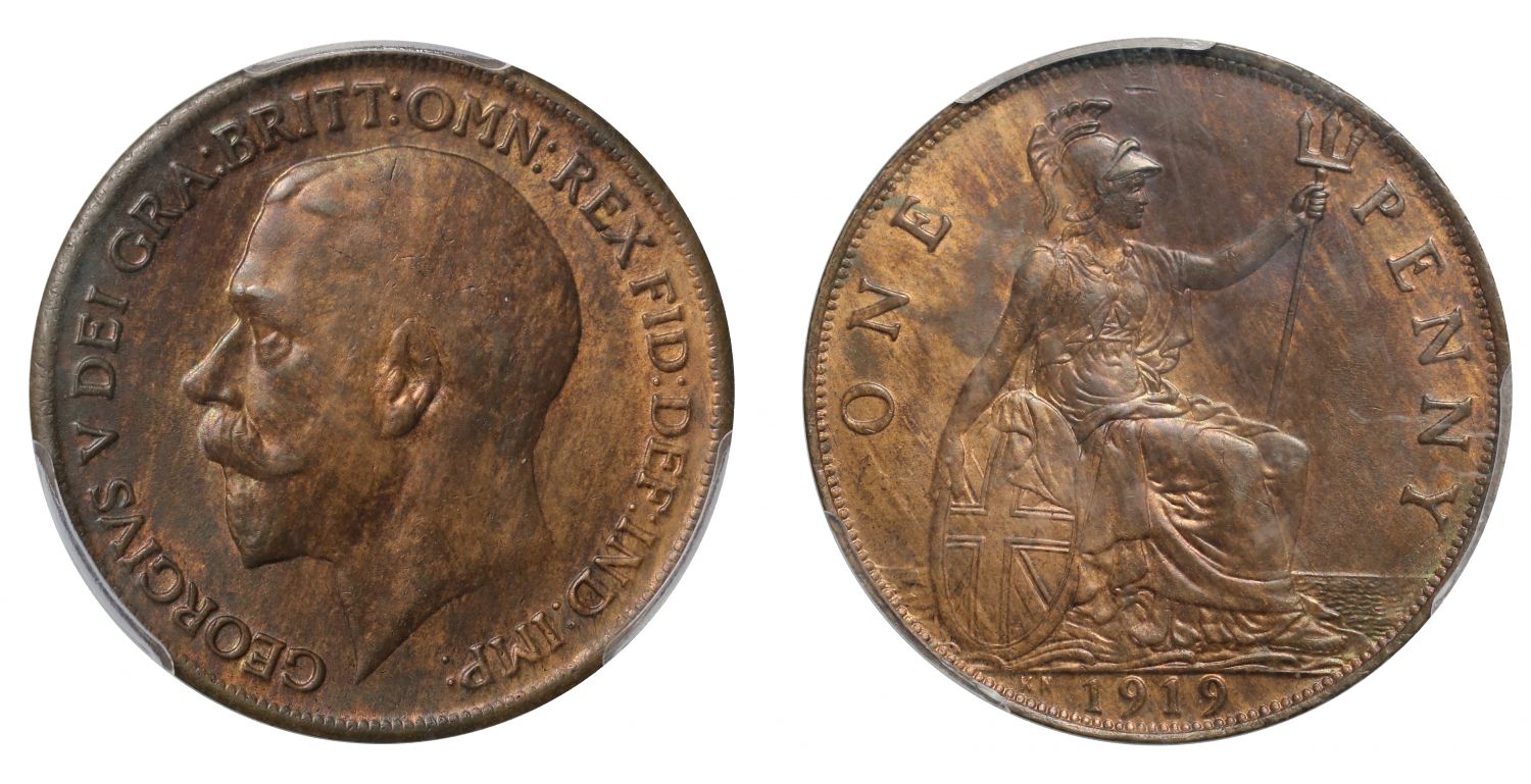 George V 1919 KN Penny, struck Kings Norton, Birmingham MS63BN