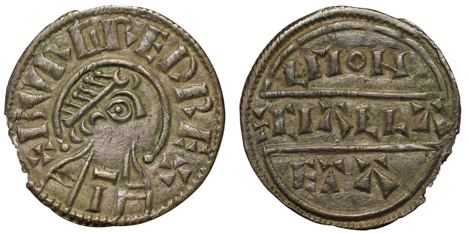 Mercia, Burgred Penny, Ciallaf, inverted F in name, no lips to King