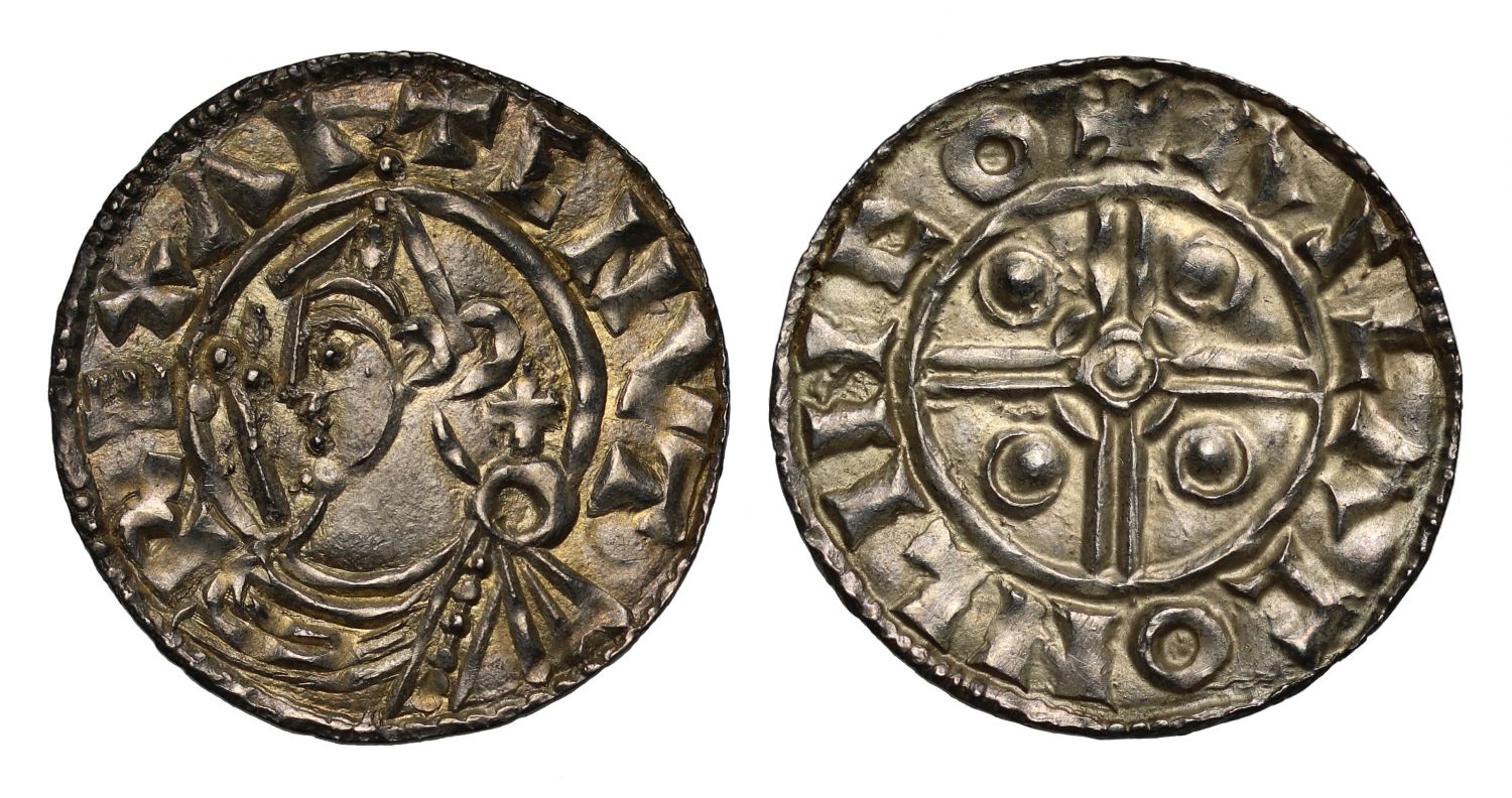 Canute Helmet type Penny, Lincoln mint, Aslac, cross behind head variety
