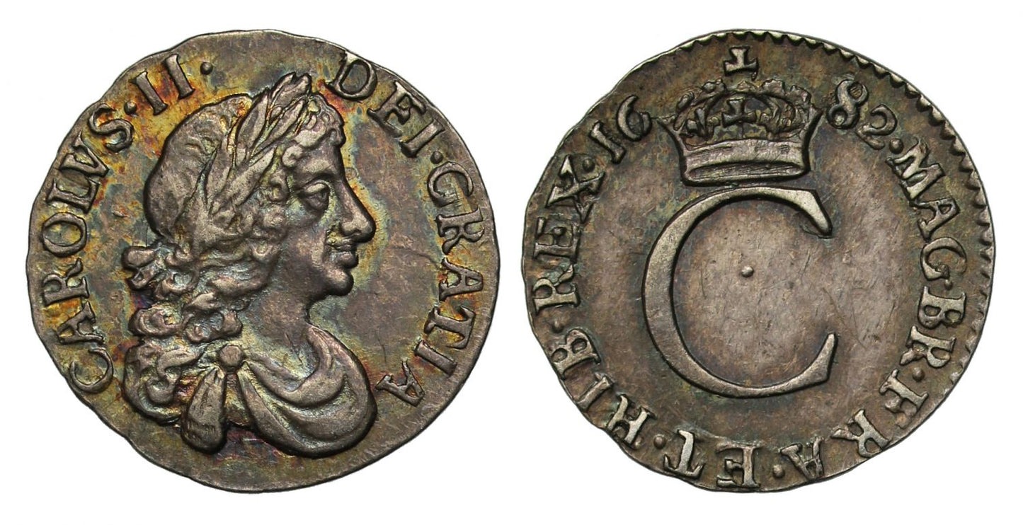 Charles II 1682 Penny, R over B in FRA