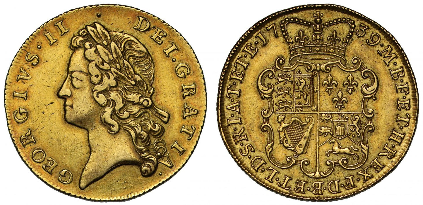 George II 1739 Two-Guineas, young head, Schneider dies 1/6 rare combination