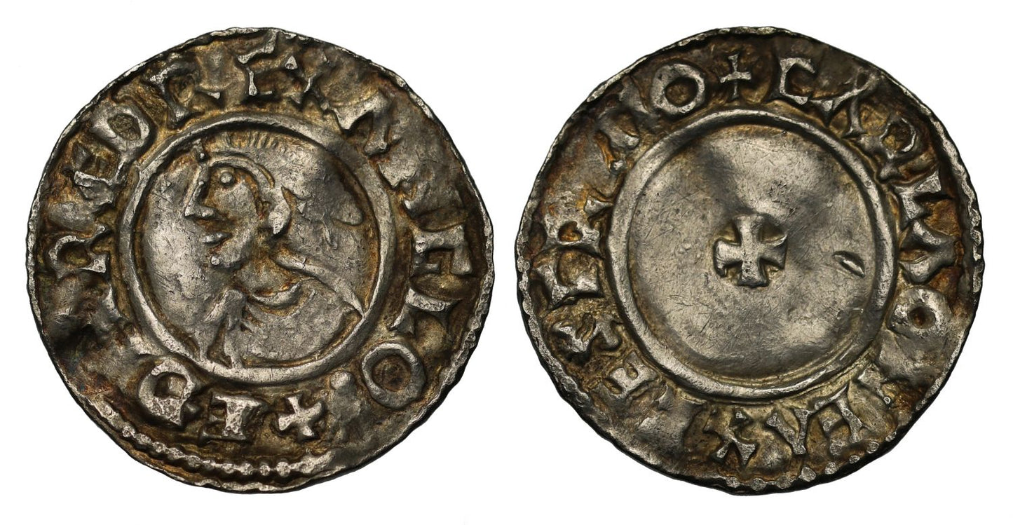 Aethelred II Penny, Small cross type, Exeter, Carla, full mint reading, ex Maudlin